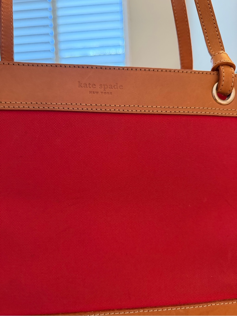 kate spade Red Canvas and Tan Leather Tote - Picture 4 of 4